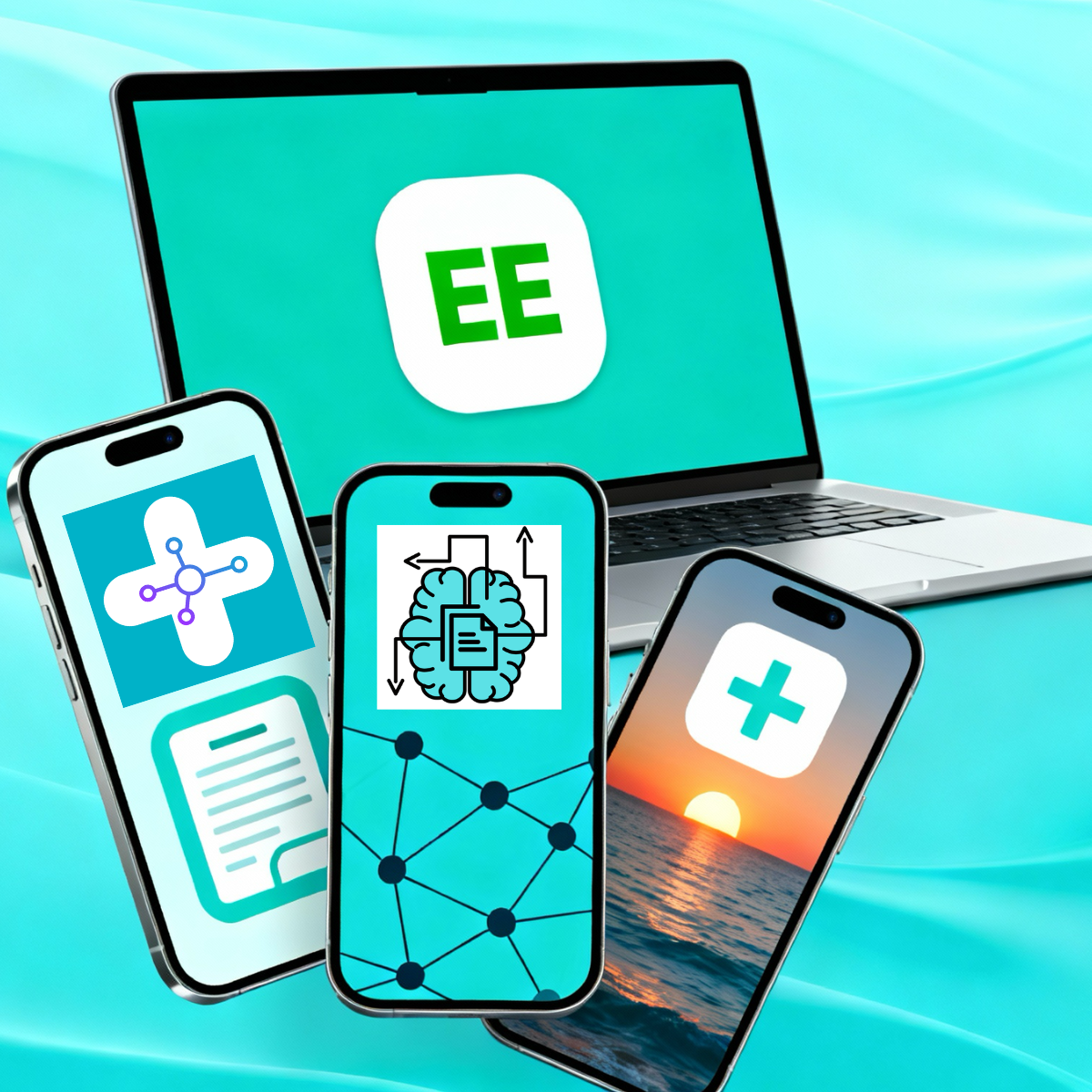 Mockups der Apps Medicalc, QuietCoast und DocToMind
